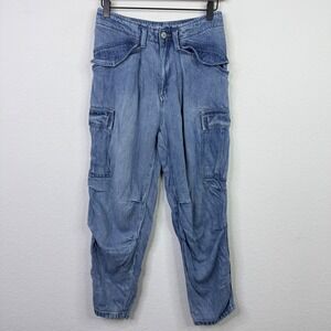 Lucky Brand Pants Womens 2/25 Blue Denim Cargo Utility Mid Rise Barrel Leg Y2K